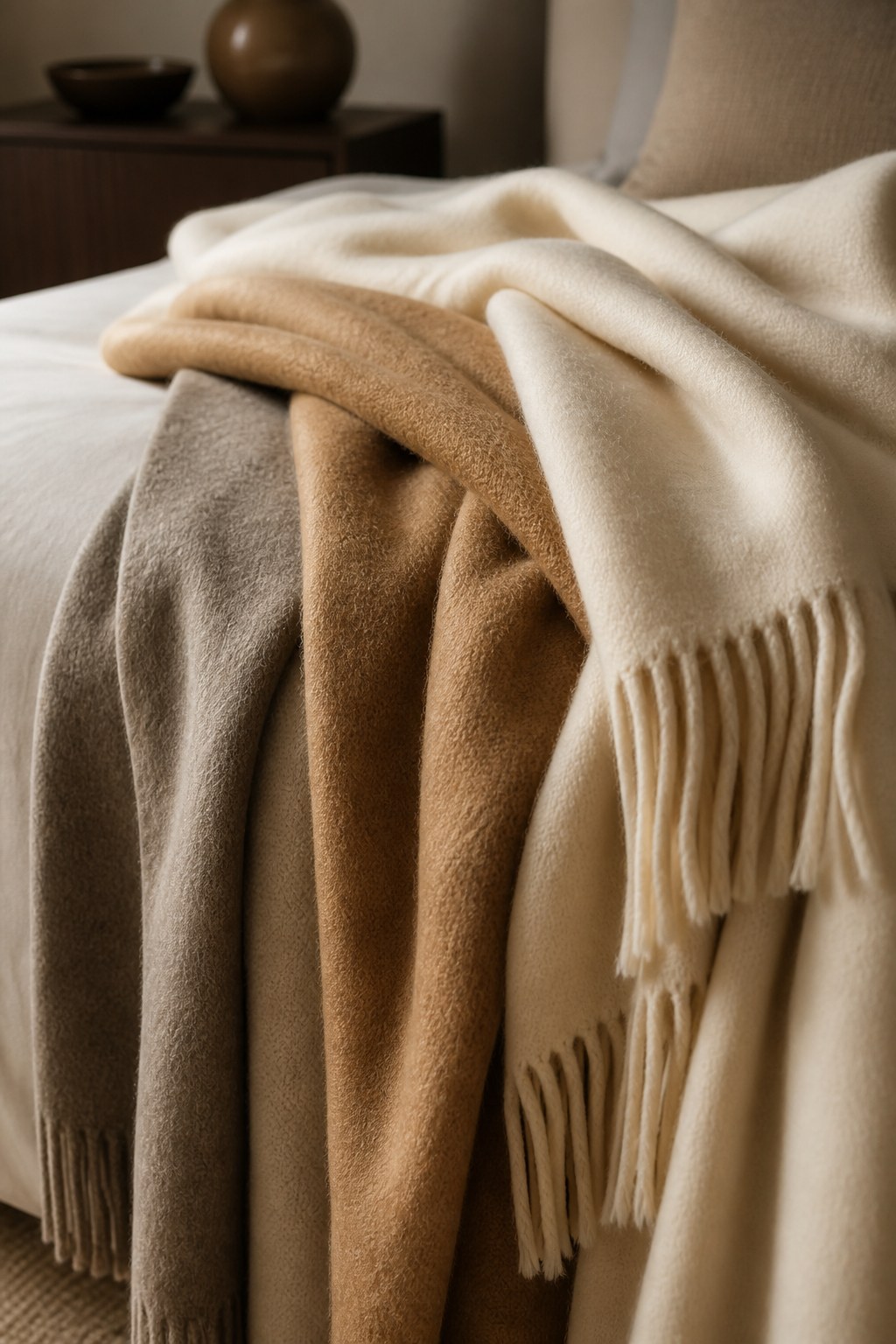Soft textile throw detail in warm neutral color
