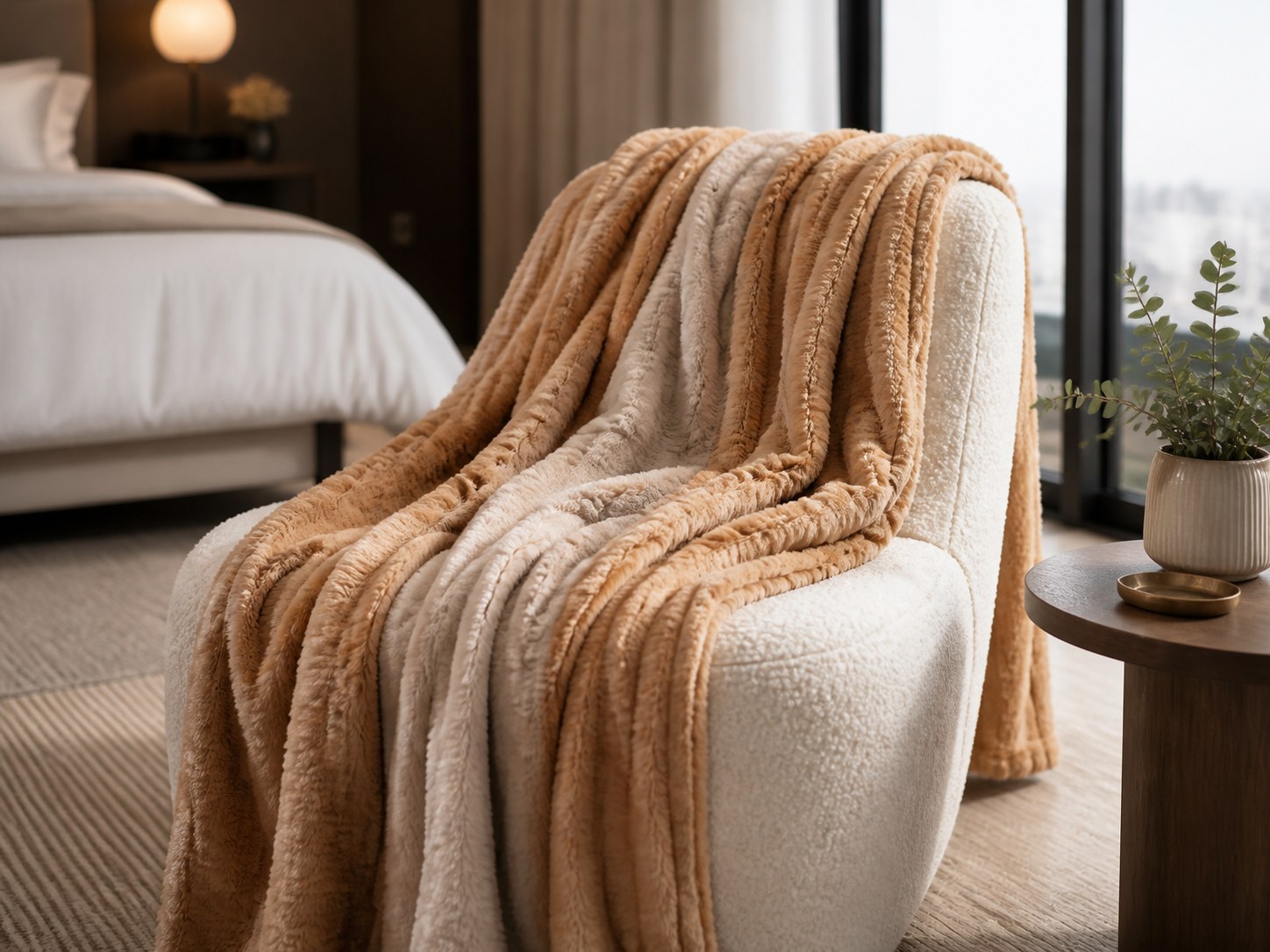 Premium neutral flannel blankets and throws