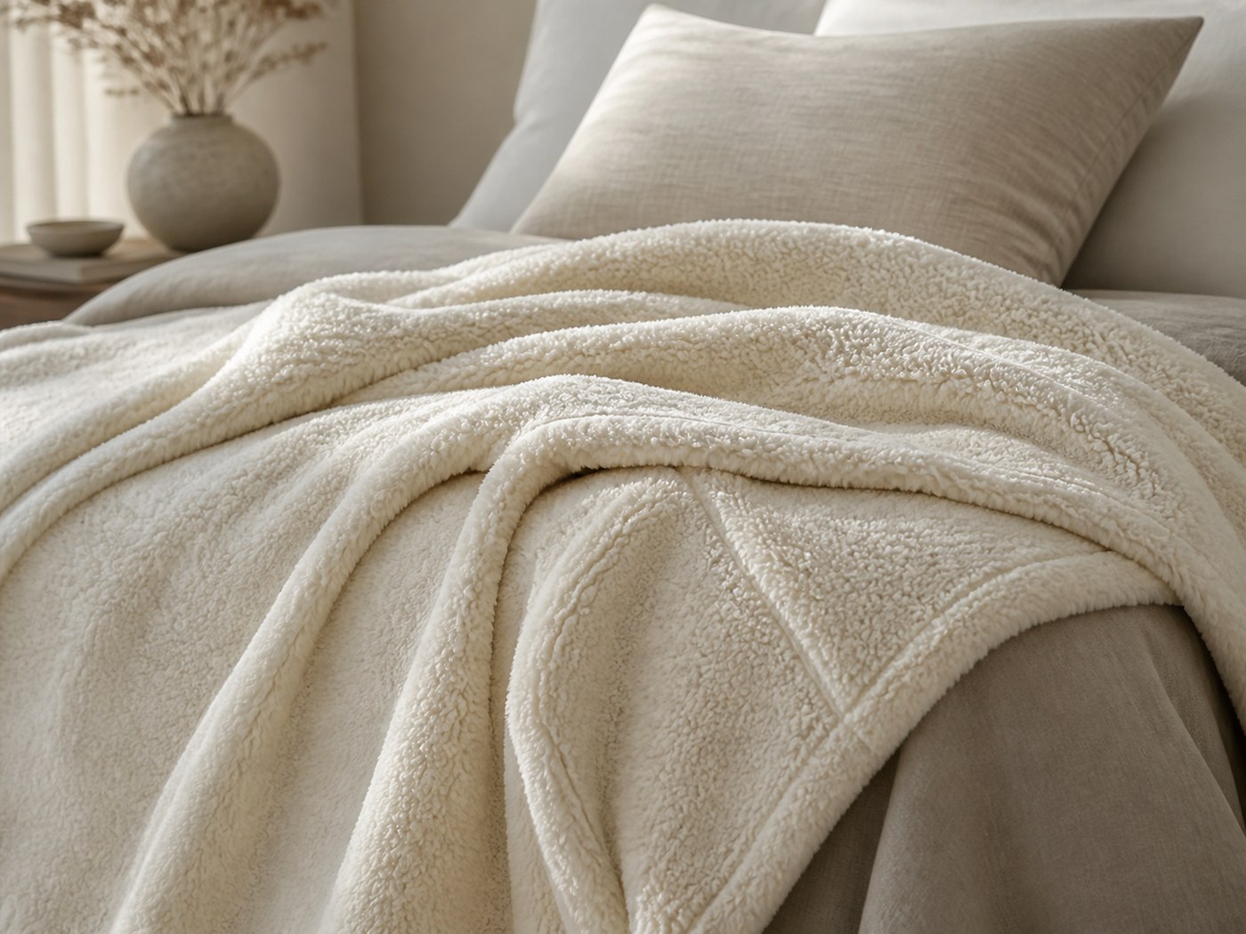 Premium neutral flannel blankets and throws in a refined interior