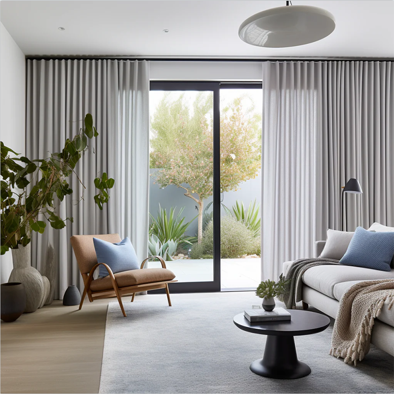 Custom full height curtain project with soft neutral fabric