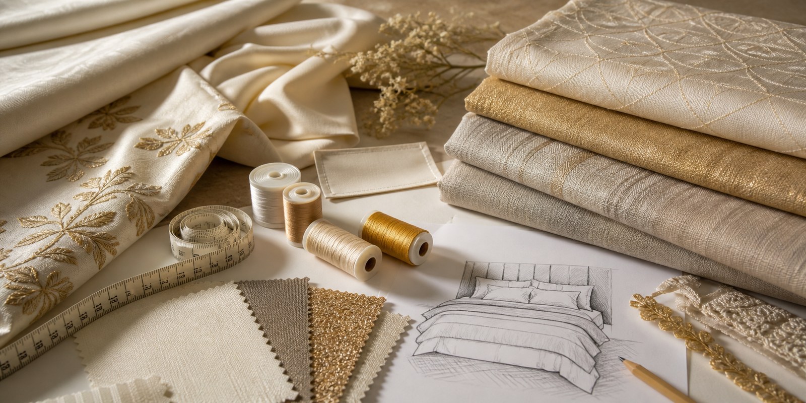 Custom fabric, embroidery and finishing details for home textile projects