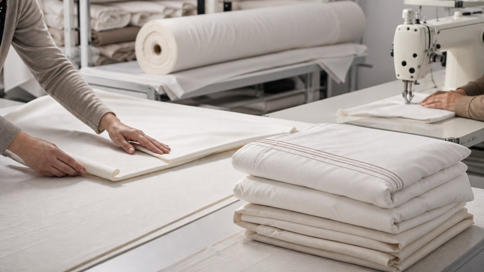Fabric cutting and sewing workflow for custom bedding and soft home textile production